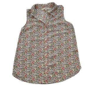 LOFT Floral Sleeveless Blouse XSP Petite Button Front Lightweight Top